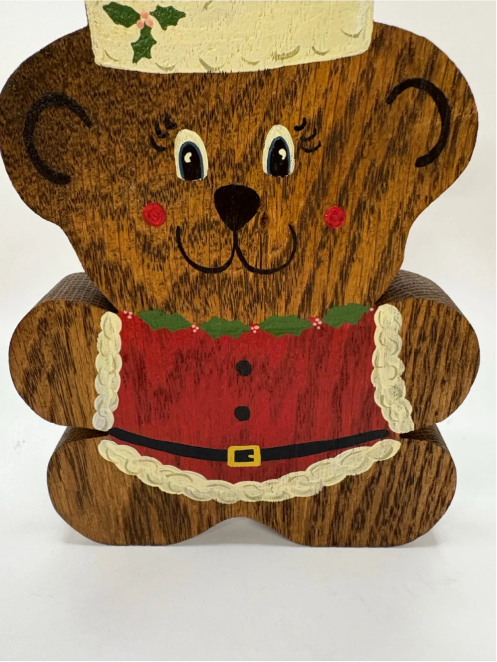 Holiday Decor Wooden Bear Figurine Brown Red